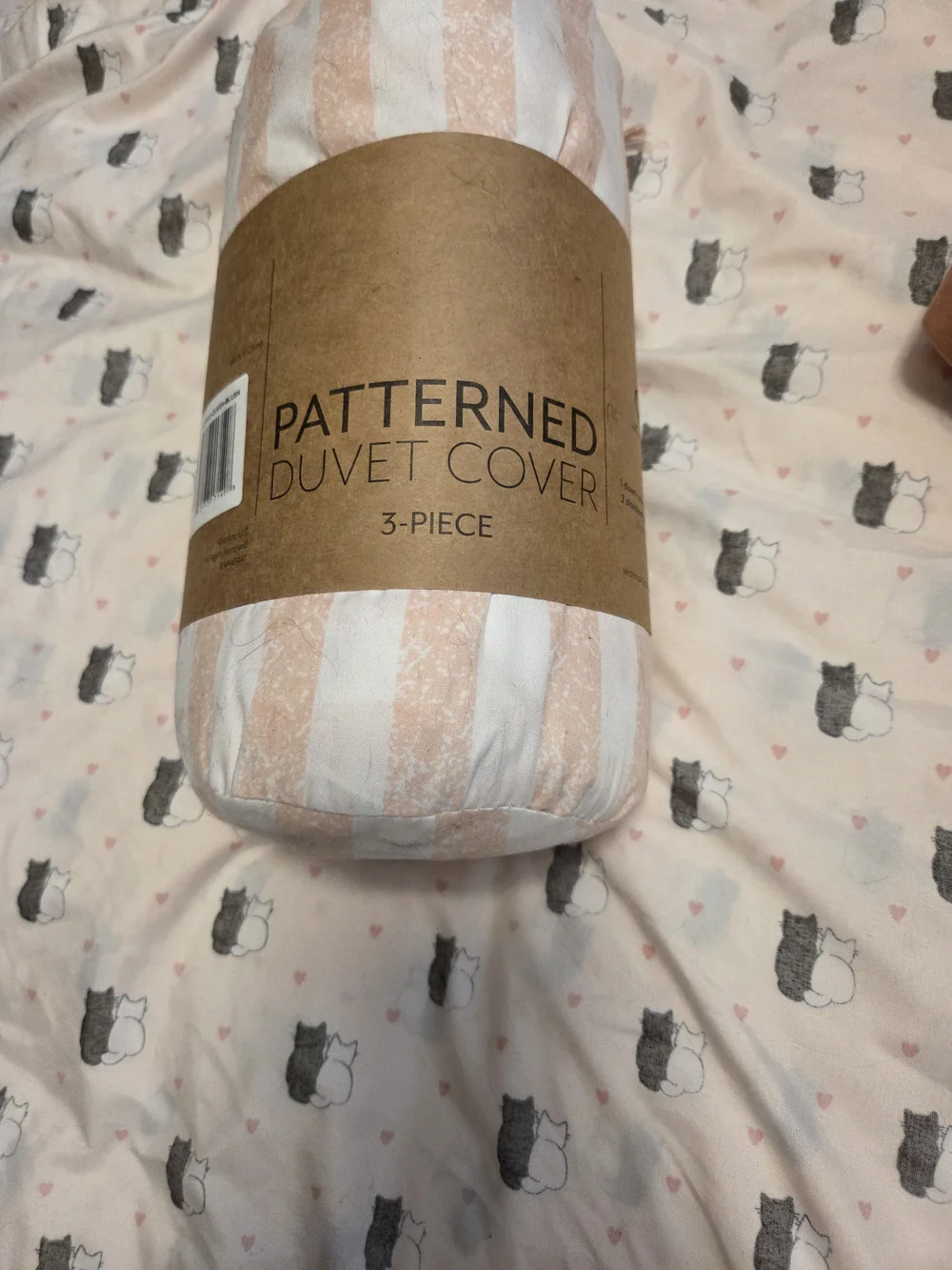 Patterned Pink & White Stripe Duvet Cover Set - 3-Piece